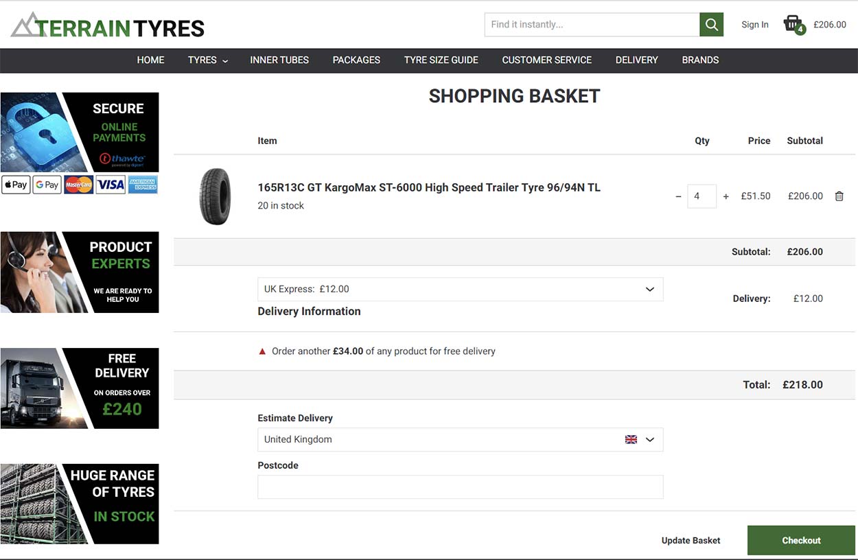Terrain Tyres Shopping Basket